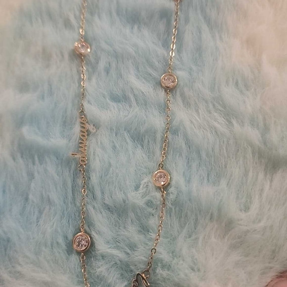 Gold tone, bezel set CZ station necklace, love always written - Picture 6 of 8